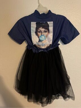 Lola + The Boys Audrey Hepburn denim top & Black Tulle Skirt Girls' Party Dress